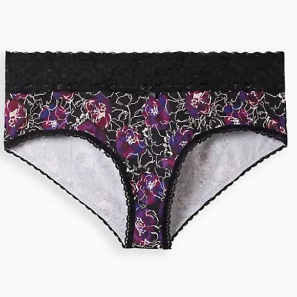 Panty Other - WIDE LACE TRIM CHEEKY PANTY - COTTON FLORAL BLACK